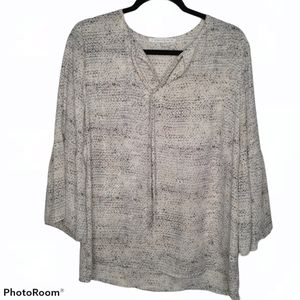 *Violet + Claire Pastel Print Flounce Sleeve Blouse Peasant Cottage Coastal